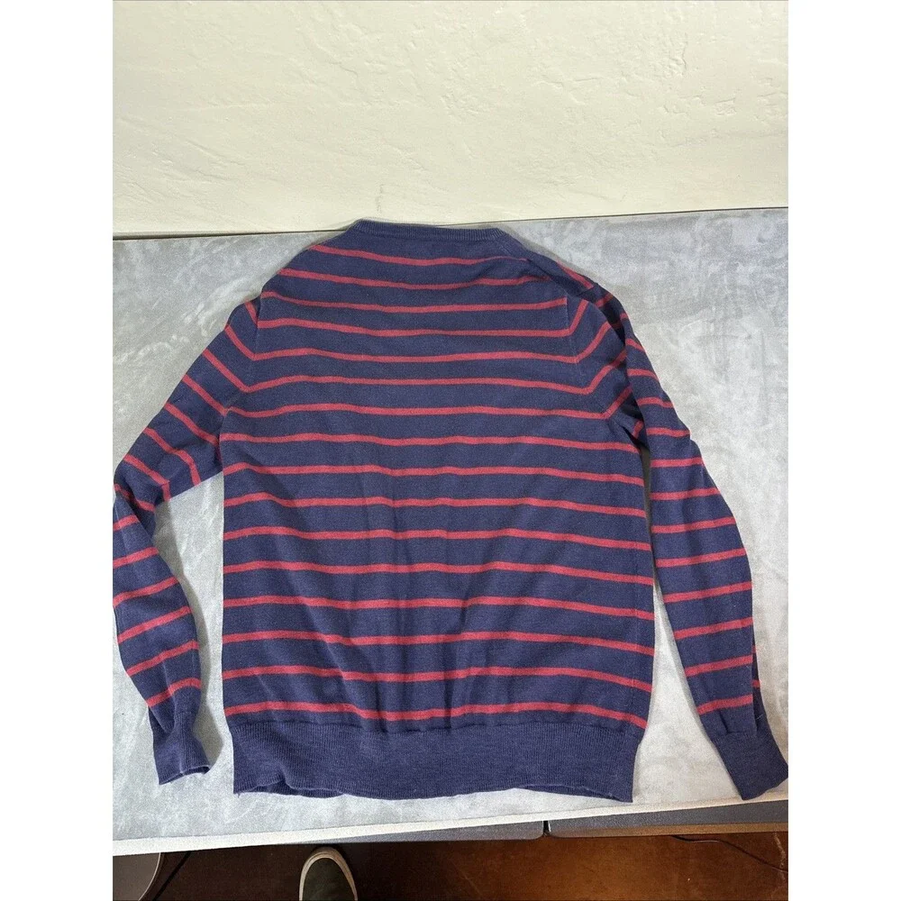 J Crew XL Striped Sweater Navy Maroon Freddy K Style Men’s 100% Cotton Retro